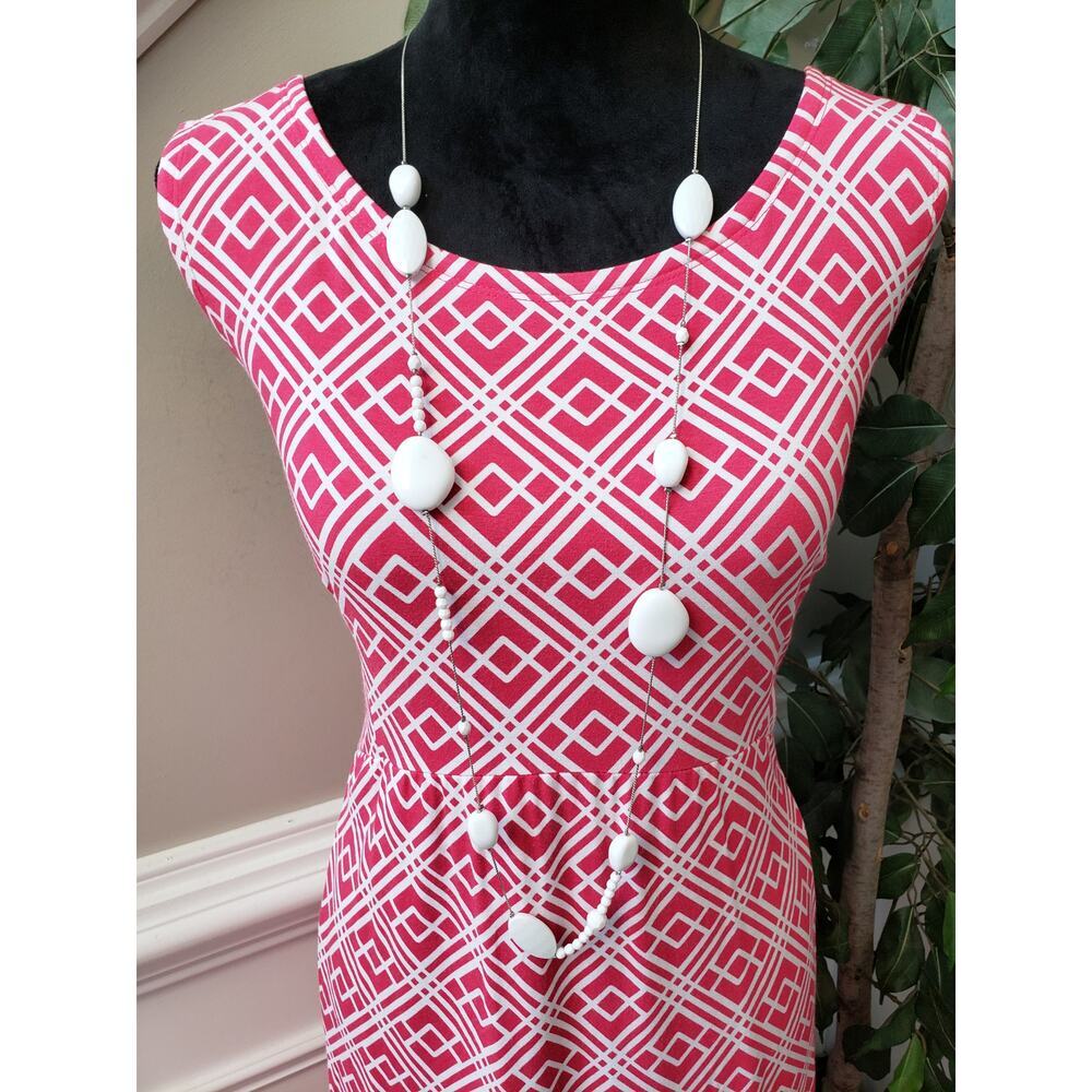 JM Collection Shift Dress Womens XL Pink White Geometric Round Neck Pullover - Picture 5 of 11
